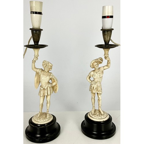 277 - PAIR OF FIGURAL TABLE LAMPS WITH CANDLETICK LAMP-HOLDERS AND PEDESTAL BASES