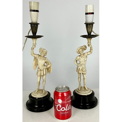 277 - PAIR OF FIGURAL TABLE LAMPS WITH CANDLETICK LAMP-HOLDERS AND PEDESTAL BASES