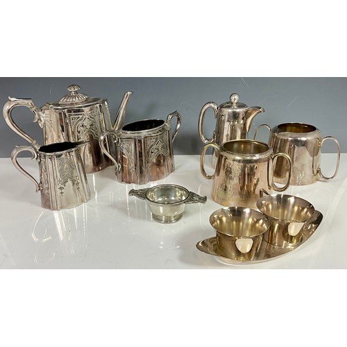 307 - ANTIQUE PART PLATED TEA SET T/W A MID CENTURY PART TEA SET