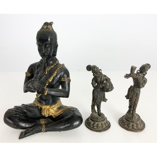 310 - PAIR OF METAL FIGURES AND ONE OTHER DEPICTING A SEATED FIGURE