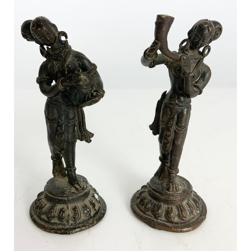 310 - PAIR OF METAL FIGURES AND ONE OTHER DEPICTING A SEATED FIGURE