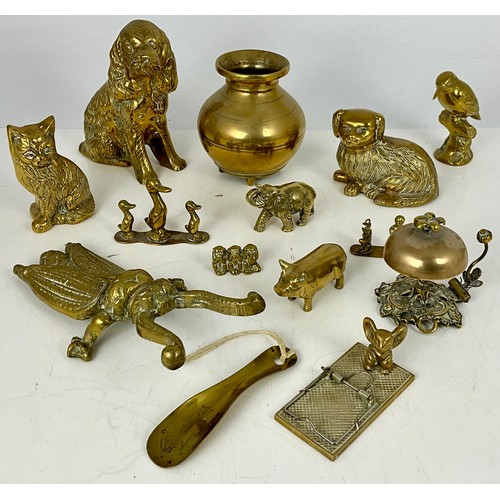 331 - BRASSWARE INCLUDING BRASS ANIMALS, BOOT JACK, BRASS VASE, ETC.