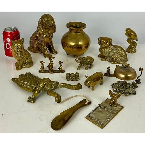 331 - BRASSWARE INCLUDING BRASS ANIMALS, BOOT JACK, BRASS VASE, ETC.