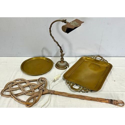 333 - BRASS TABLE LAMP,  BRASS TRAY,  AND OTHER ITEMS