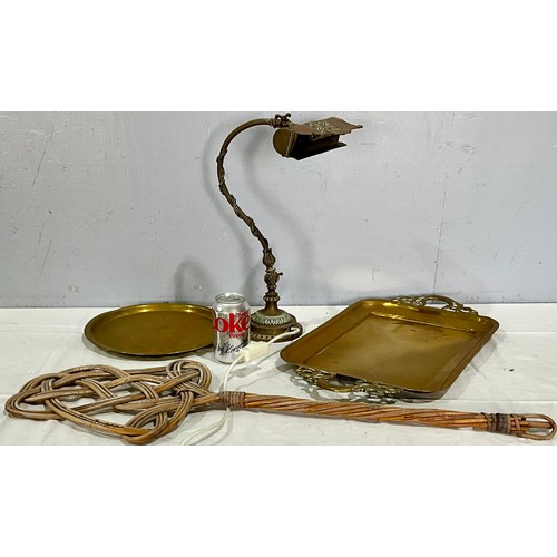 333 - BRASS TABLE LAMP,  BRASS TRAY,  AND OTHER ITEMS