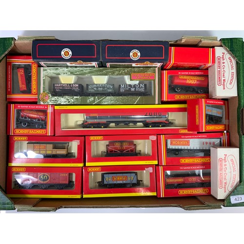 423 - HORNBY COMMEMORATIVE FREIGHT WAGONS, YEAR WAGONS & SPECIAL EDITIONS, PLUS BACHMANN TRIPLE PACK 7 2 O... 