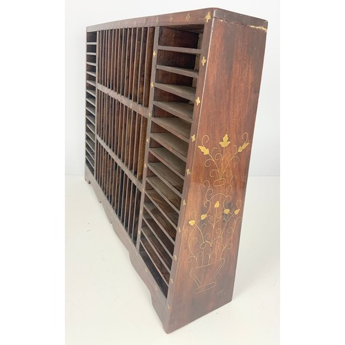 359 - UNUSUAL SET OF PIGEON HOLES WITH BRASS INLAY  WIDTH 61cm. 44cm TALL