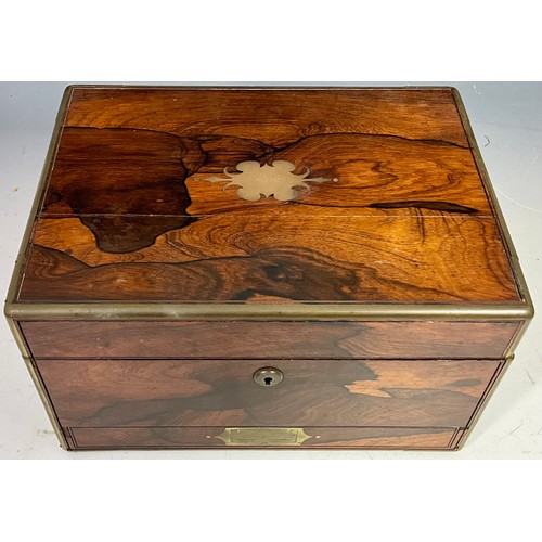 370 - IMPRESSIVE LATE VICTORIAN ROSEWOOD TRAVEL VANITY BOX WITH CONTENTS AND SECRET DRAWER, INSCRIBED CLAR... 