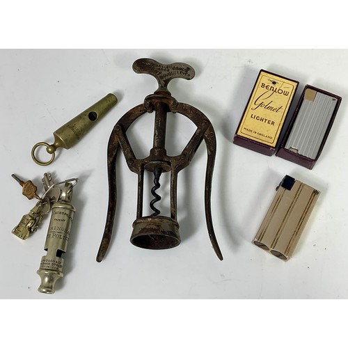 376 - JAMES NEELEY CORKSCREW, POLICE WHISTLE, ONE OTHER AND 2 LIGHTERS