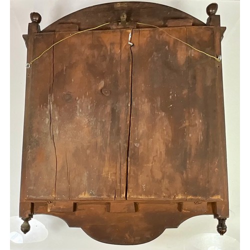 63 - EDWARDIAN INLAID MAHOGANY MIRROR, BEVELLED PLATES AND INLAID SHELVES