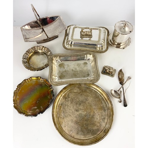 299 - QUANTITY OF SILVER PLATED WARE INC BASKET, TRAYS , SERVING DISHES ETC