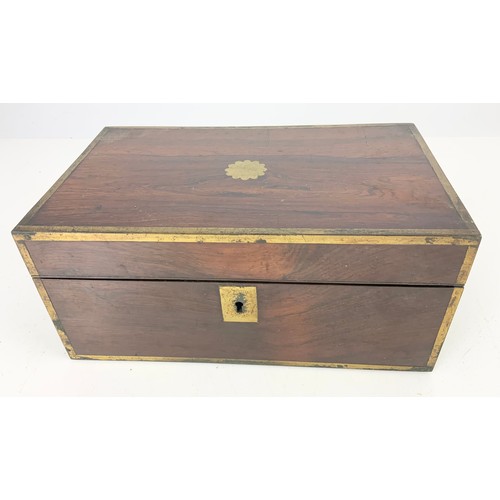 360 - GOOD QUALITY BRASS BOUND SEWING BOX WITH FITTED INTERIOR WIDTH 27cm