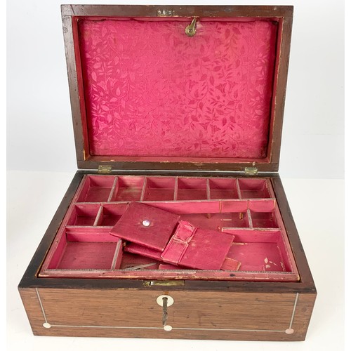 361 - JEWELLERY BOX  WITH FITTED INTERIOR &  2 SECTION TEA CADDY