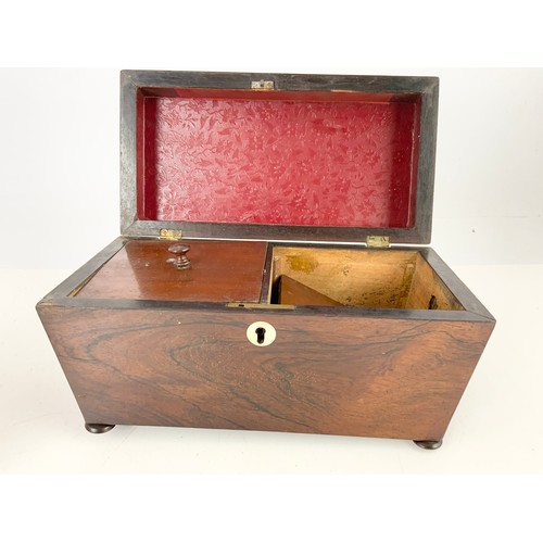 361 - JEWELLERY BOX  WITH FITTED INTERIOR &  2 SECTION TEA CADDY