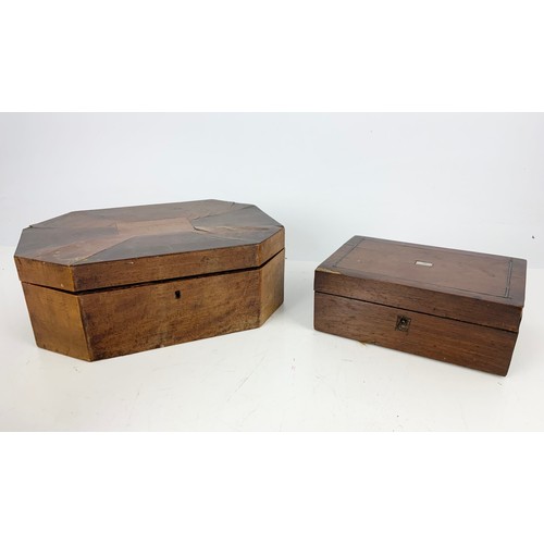 363 - MAHOGANY WRITING SLOPE / KNEE DESK WITH 2 TREEN BOXES