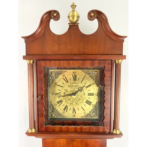 246 - MODERN GRANDFATHER CLOCK, GOODFELLOW WEYBRIDGE, WEIGHTS & PENDULUM