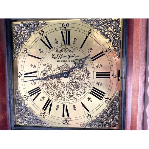 246 - MODERN GRANDFATHER CLOCK, GOODFELLOW WEYBRIDGE, WEIGHTS & PENDULUM