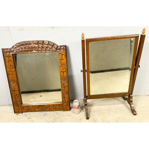 65 - CARVED FRAMED MIRROR &  A SWING MIRROR