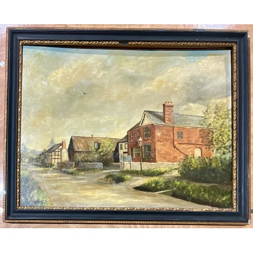 30 - G R VAUGHAN HEREFORDSHIRE ARTIST OIL ON BOARD DEPICTION OF COUNTRY PUBLIC HOUSE, BELIEVED TO BE THE ... 