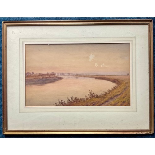 31 - WALTER FIELD A.R.W.S. (1837-1901) WATERCOLOUR DEPICTING RIVER SCENE ‘TWILIGHTS HOUR, BELOW SONNING’,... 