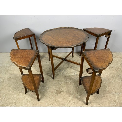 602 - NEST OF MAHOGANY OCCASIONAL TABLES WITH PIE CRUST TOP 61cm DIAMETER