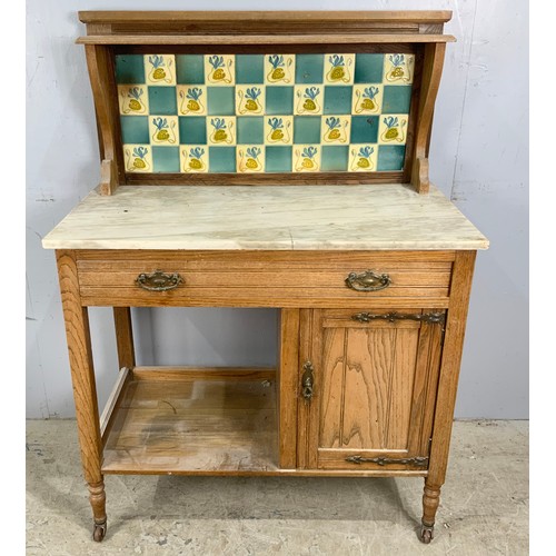 594 - MARBLE TOP TILED BACK WASHSTAND WIDTH 91cm