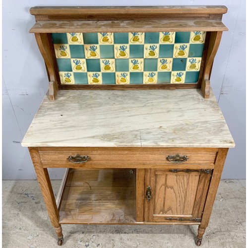 594 - MARBLE TOP TILED BACK WASHSTAND WIDTH 91cm