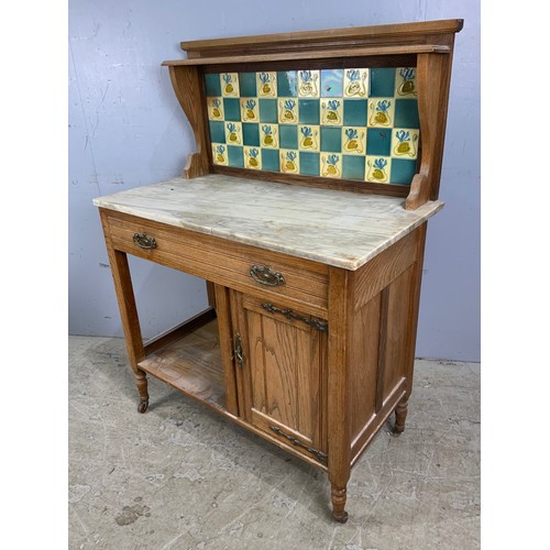 594 - MARBLE TOP TILED BACK WASHSTAND WIDTH 91cm