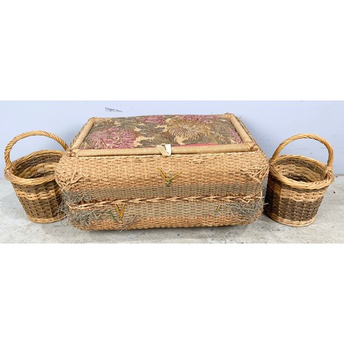 592 - OTTOMAN AND 2 BASKETS