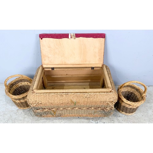 592 - OTTOMAN AND 2 BASKETS