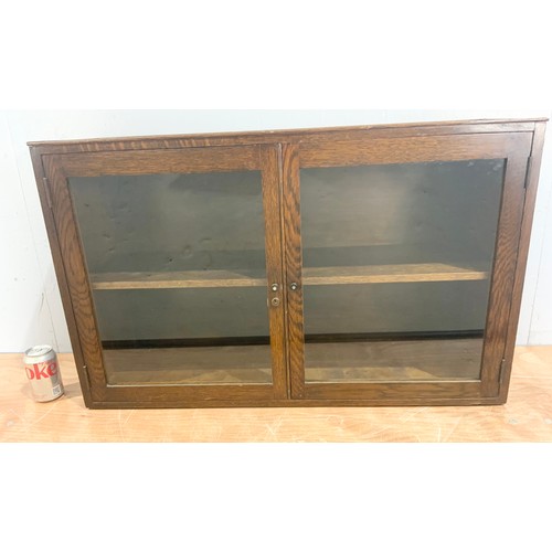 593 - OAK GLAZED CABINET WIDTH 87cm