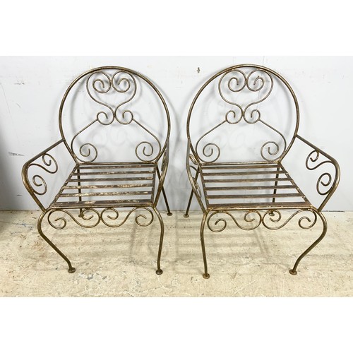 581 - A PAIR OF BLACKSMITH MADE GOOD QUALITY WROUGHT IRON GARDEN CHAIRS WITH A PUB TABLW WITH GOOD QUALITY... 