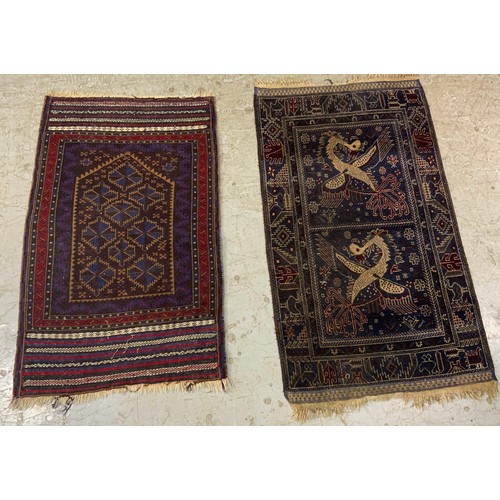 734 - 2 BLUE GROUND RUGS LARGEST 150cm x 88cm