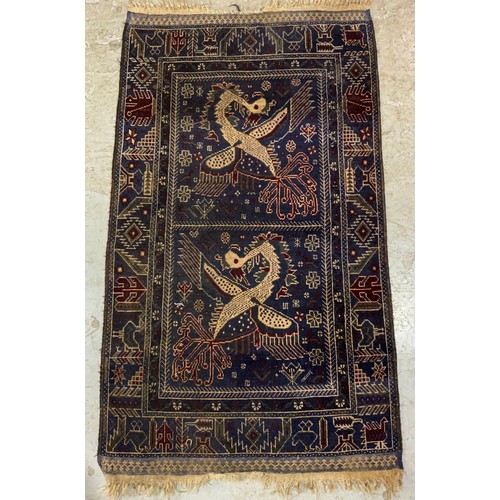 734 - 2 BLUE GROUND RUGS LARGEST 150cm x 88cm