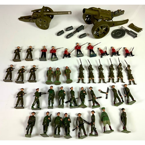 184 - BRITAINS & SIMILAR, METAL & PLASTIC MILITARY FIGURES, PLUS 2 METAL FIELD GUNS