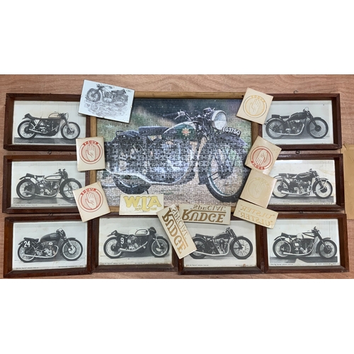 41 - MOTOR CYCLE TRANSFERS, INC RUDGE, PLUS FRAMED MOTOR CYCLE PICTURES X8, FROM THE SQUIRREL COLLECTION,... 