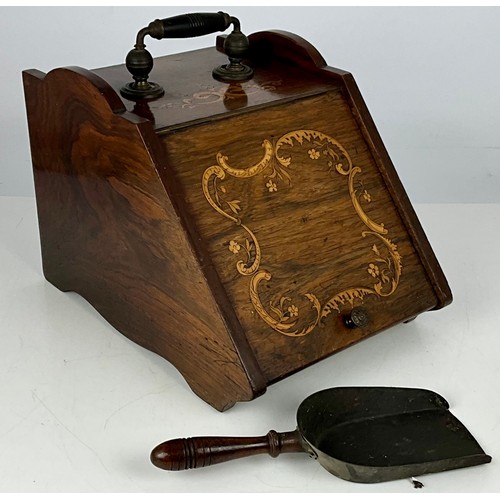 394 - VICTORIAN MARQUETRY INLAID COAL PURDONIUM WITH SHOVEL