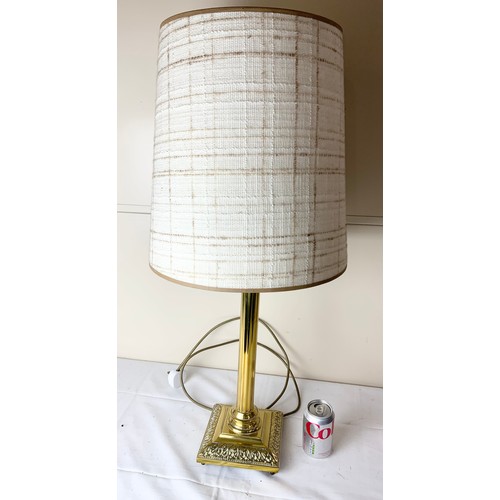 297 - BRASS CORINTHIAN COLUMN TABLE LAMP WITH VINYL SHADE