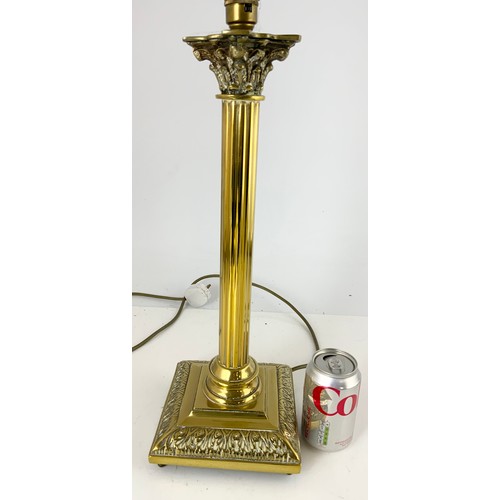 297 - BRASS CORINTHIAN COLUMN TABLE LAMP WITH VINYL SHADE