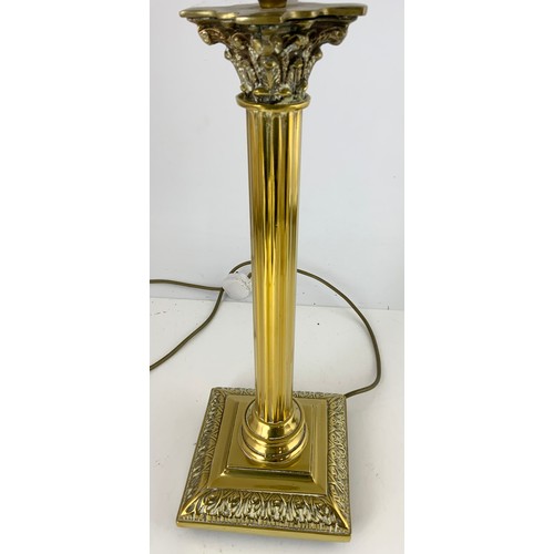 297 - BRASS CORINTHIAN COLUMN TABLE LAMP WITH VINYL SHADE