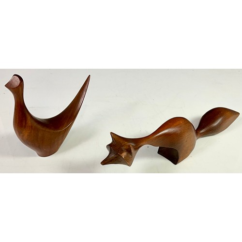 354 - ALAN MIDDLETON WALNUT BIRD STUDY, CANADIAN 15CM HEIGHT AND A TEAK FOX  AGAIN CANADIAN BUT SIGNATURE ... 