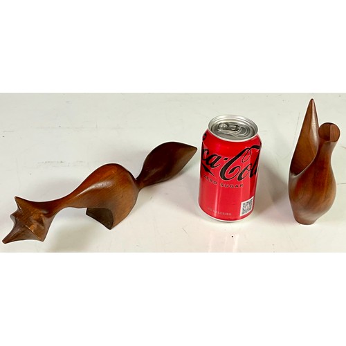 354 - ALAN MIDDLETON WALNUT BIRD STUDY, CANADIAN 15CM HEIGHT AND A TEAK FOX  AGAIN CANADIAN BUT SIGNATURE ... 