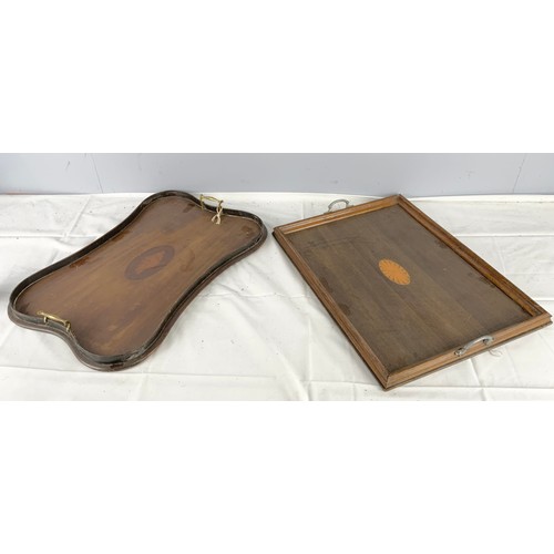 356 - 2 GOOD QUALITY INLAID GALLERY TRAYS