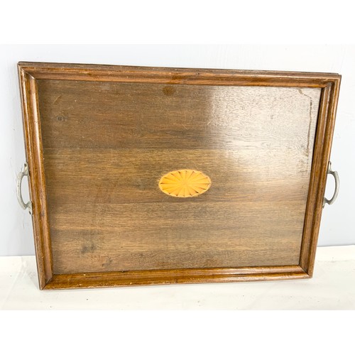 356 - 2 GOOD QUALITY INLAID GALLERY TRAYS