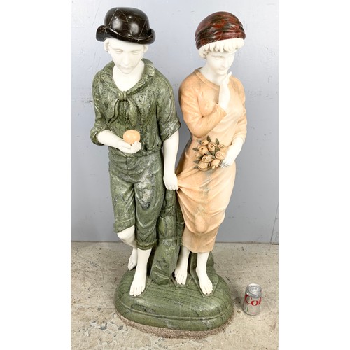 359 - LARGE MARBLE SCULPTURE MODELLED AS A PAIR OF FIGURES