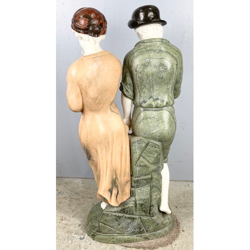 359 - LARGE MARBLE SCULPTURE MODELLED AS A PAIR OF FIGURES