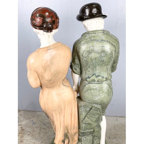 359 - LARGE MARBLE SCULPTURE MODELLED AS A PAIR OF FIGURES