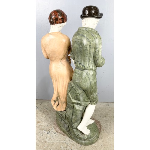 359 - LARGE MARBLE SCULPTURE MODELLED AS A PAIR OF FIGURES