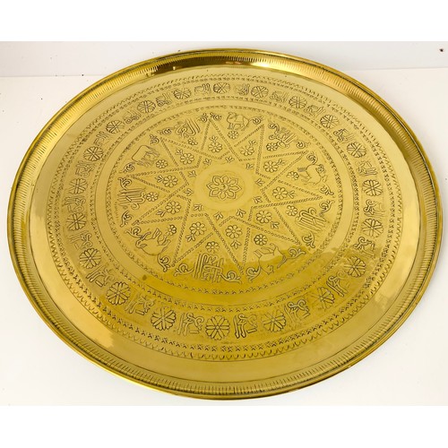 370 - LARGE ETHNIC BRASS TRAY 58cm DIAMETER