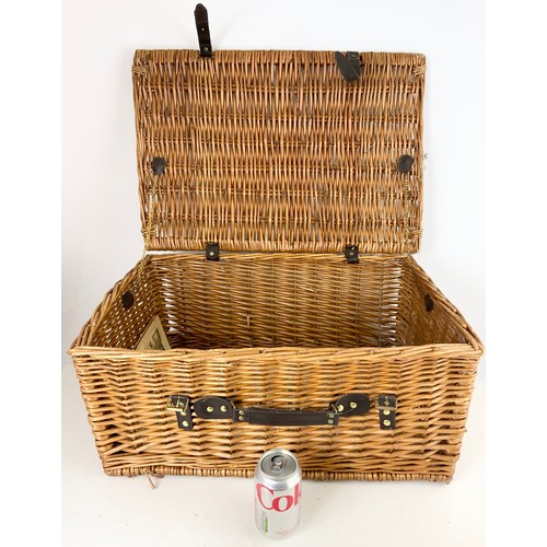 372 - TWO  WOVEN HAMPER BASKETS LARGEST 59cm x 41cm x 27cm